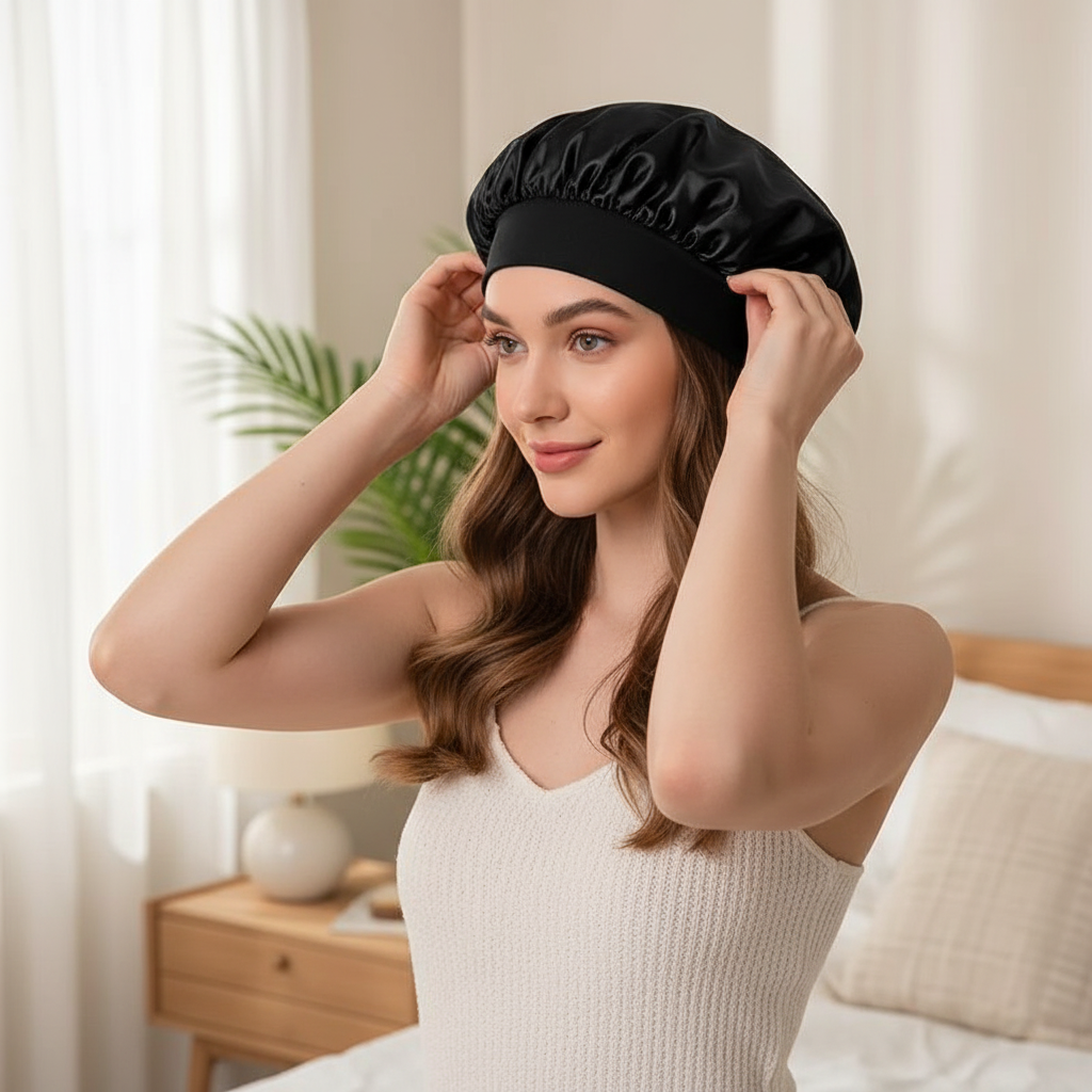 1pcs Soft Silk Satin Lined Bonnet Large Satin Hair Bonnet Household Sleep Shower Cap Hair Wrap Cover for Long Hair Salon Tool